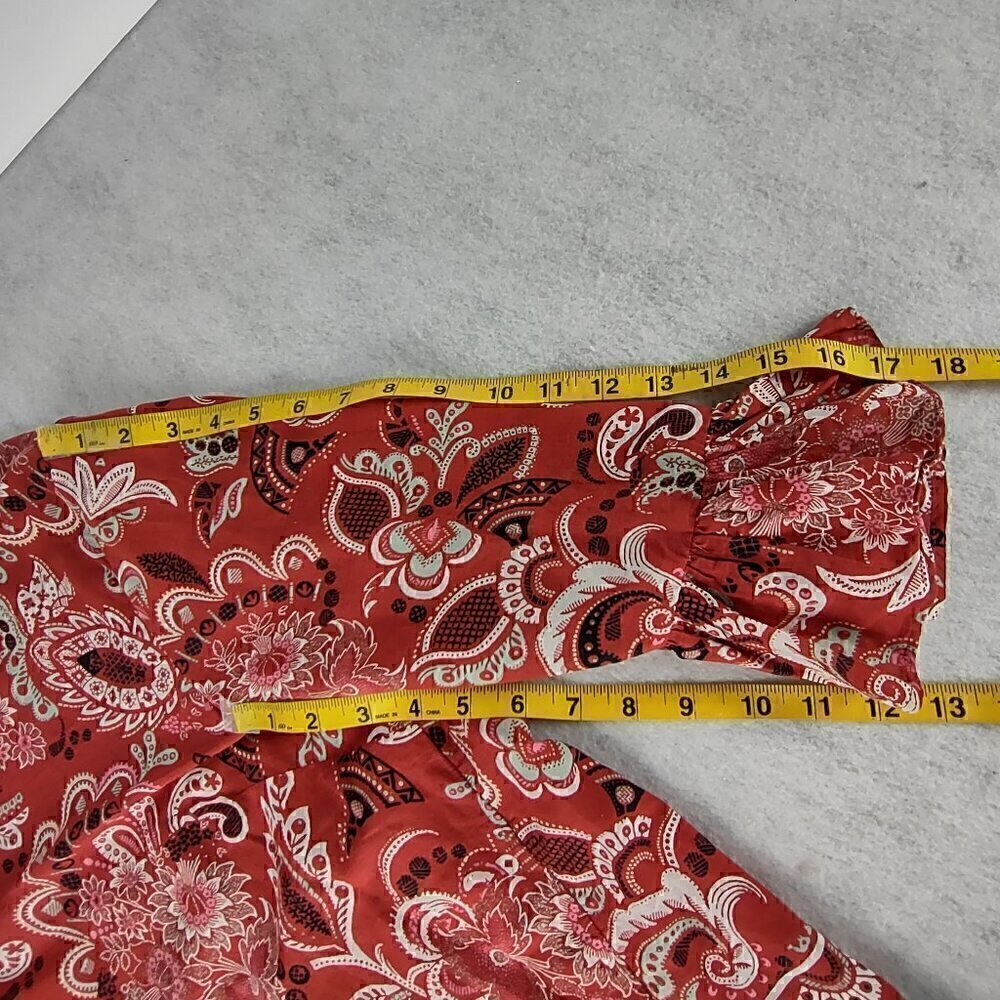Ann Taylor Muted Red Clay Paisley Patterned Cotton Blend Bell Sleeve Top Size XL - Picture 9 of 12